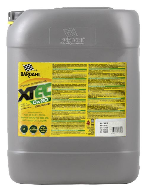Моторна олива BARDAHL XTEC 0W20 V 20л. C5, SN, VCC RBS0-2AE, FIAT 9.55535-DSX 36818 (36818)